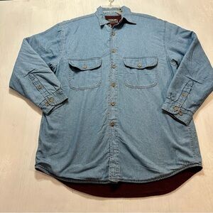 Highland Outfitters Fleece Lined Denim Shirt Jacket Men’s L Blue Button Up